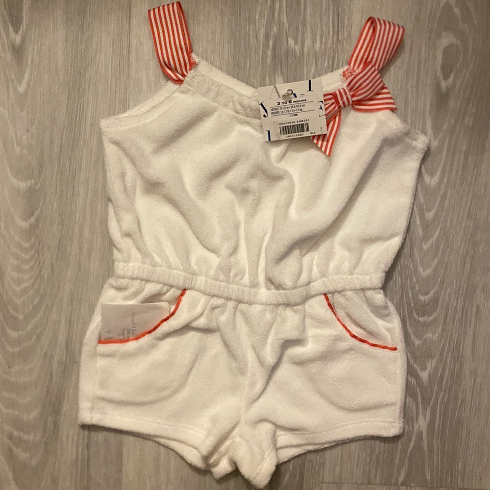 NWT Janie and Jack white Terry cloth romper, 3-6 months